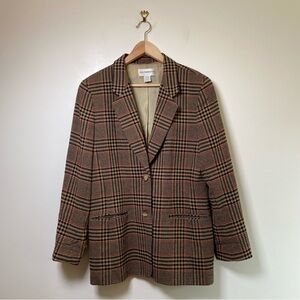 Vintage Liz Claiborne Collection Wool Blend Plaid Blazer